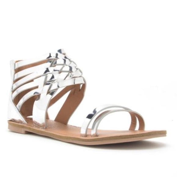 Silver Metallic Strappy Gladiator Sandals Metallic Sandals - Picture 7 of 8